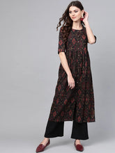 Women Black Maroon Color Cotton Fabric Printed A Line Kurta